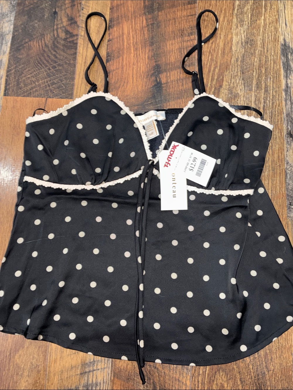 Black Polka Dot Lace-Trim Cami
